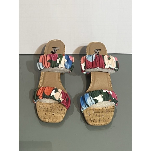 Corkys Tropic Like It's Hot Heels Multicolor Ruffle Strap Block Heel Sz 9 - Picture 10 of 10